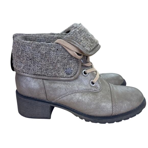 Roxy Thompson Boots Distressed Combat Faux Leather Lace Up Lined Gold Women's 8 - Picture 3 of 9